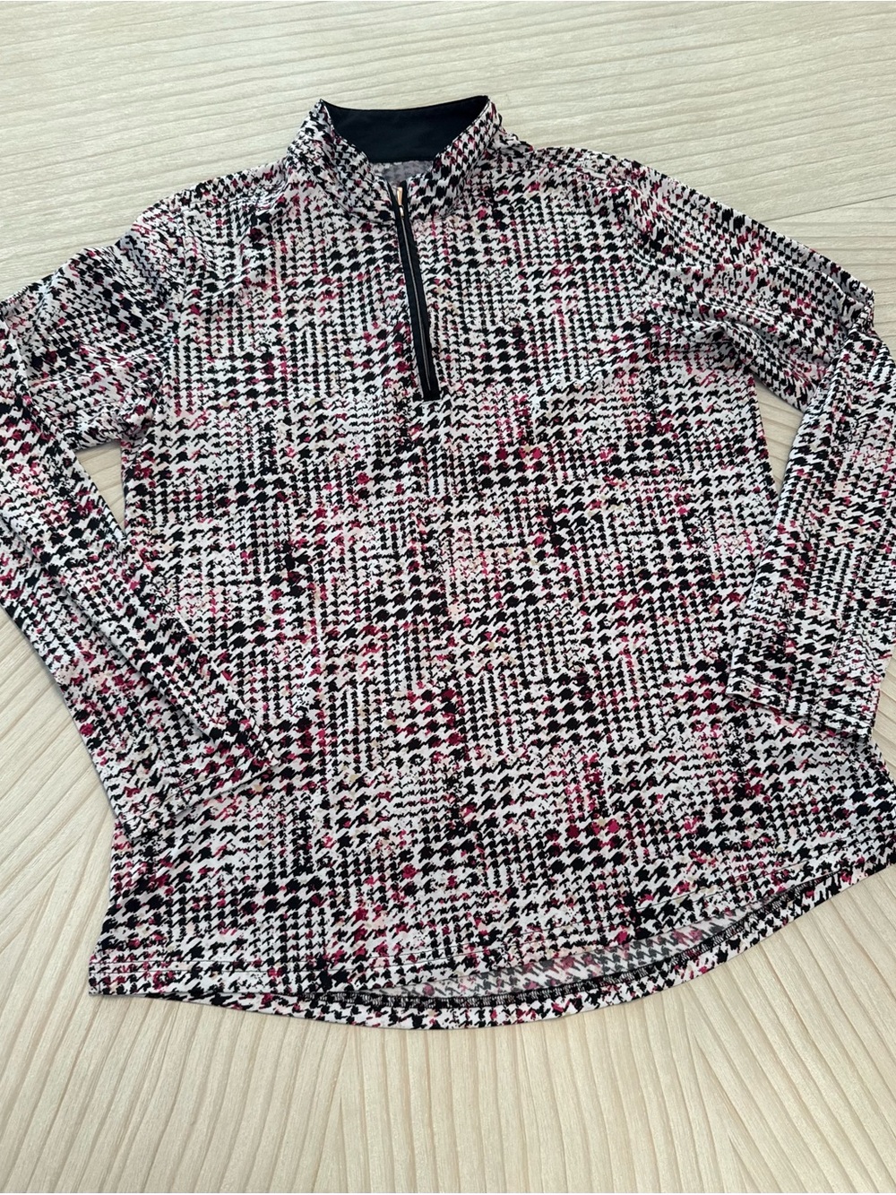 Women’s Long Sleeve Quarter-Zip Pullover - Black, White & Pink Pattern UV 50